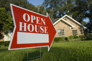 Open House sign with arrow and white space.