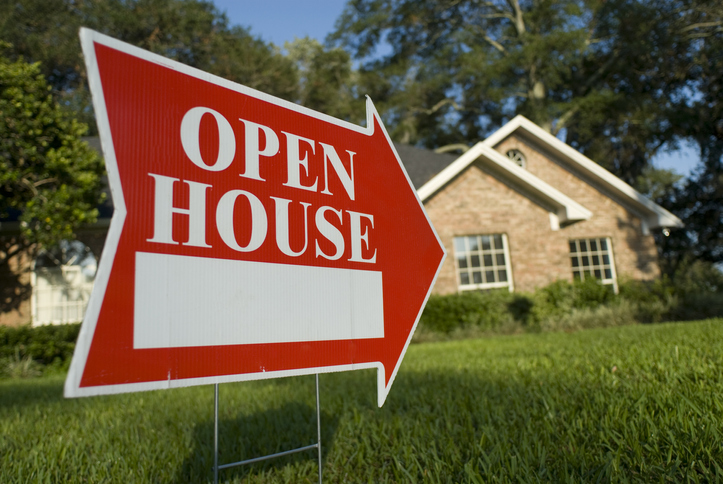 Open House sign with arrow and white space.